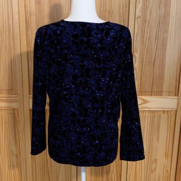 Notations Black Velvet Blue Sequined Cardigan - Picture 3 of 5